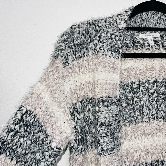 Maurices Gray Striped Soft Eyelash Open Front Cardigan Small Women’s - Picture 4 of 11